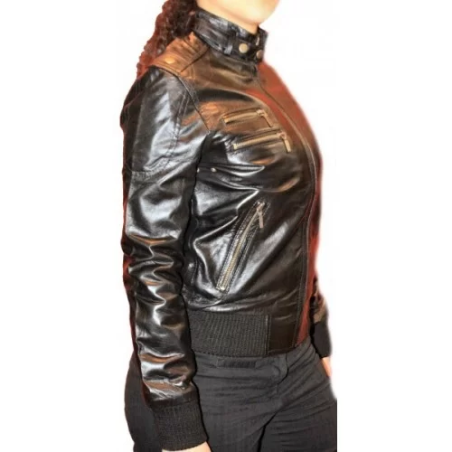 Blouson en cuir d'agneau noir modèle Ode