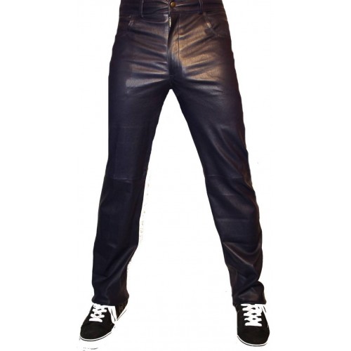 Pantalon coupe jeans en agneau stretch bleu modèle Paul