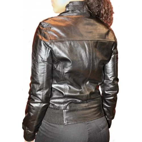 Blouson en cuir d'agneau noir modèle Ode