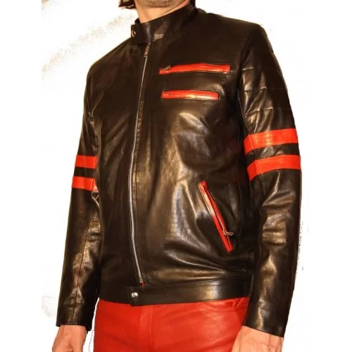 Blouson associant deux agneaux noir et rouge modèle Abel