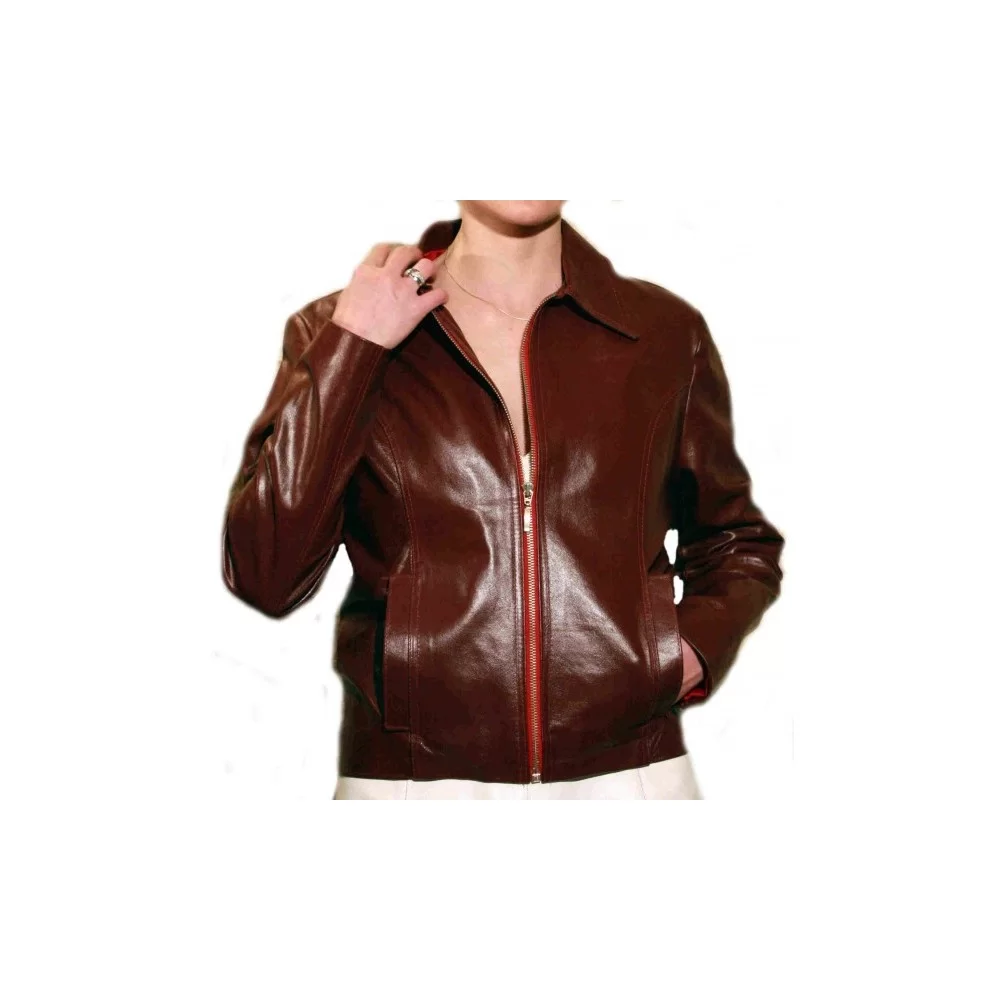 Blouson cuir femme en vachette bordeaux modèle Ninia