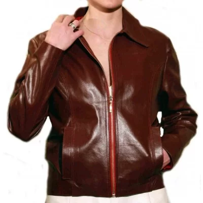 Blouson cuir femme en vachette bordeaux modèle Ninia