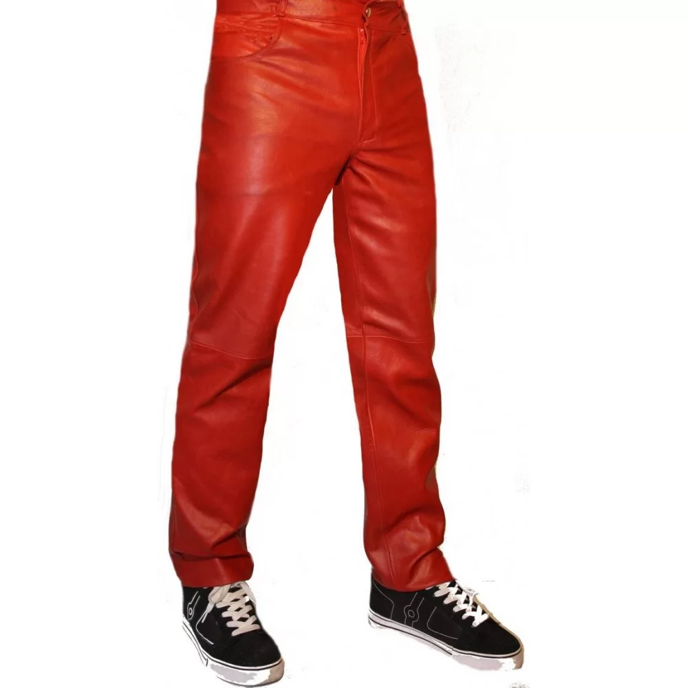 Pantalon type jeans homme modèle Benoit en agneau rouge