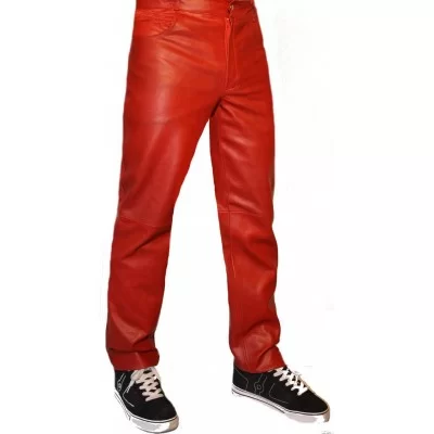 Pantalon type jeans homme modèle Benoit en agneau rouge