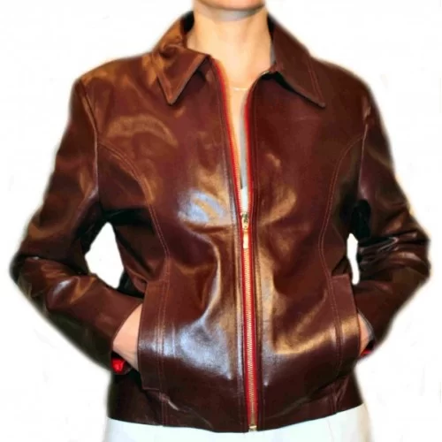 Blouson cuir femme en vachette bordeaux modèle Ninia