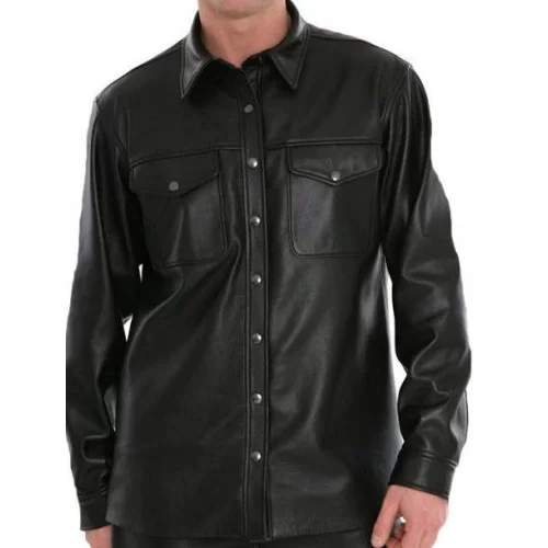 Chemise cuir en agneau noir modèle Bono