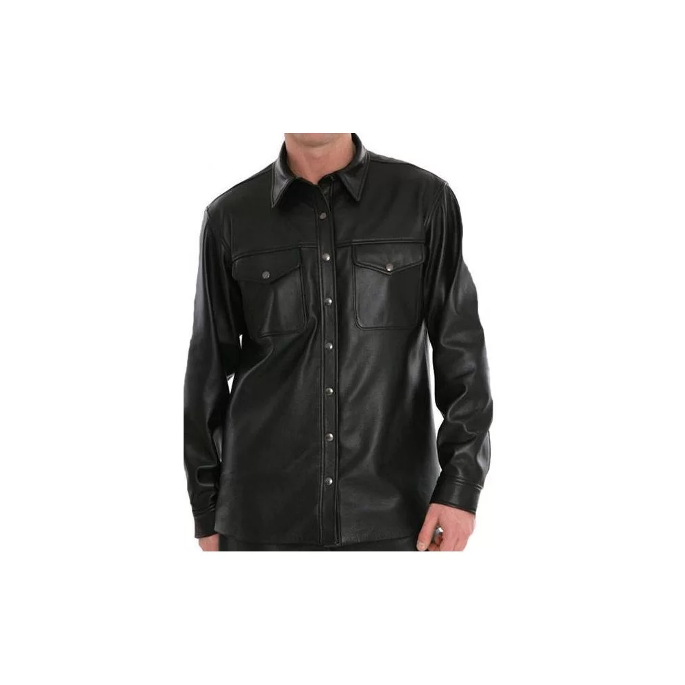 Chemise cuir en agneau noir modèle Bono