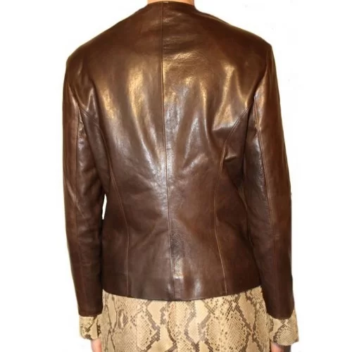 Blouson cuir modèle Fisila bimatière agneau marron vintage et python véritable