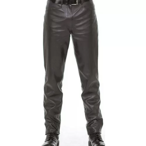 Pantalon cuir jeans modèle Tary en agneau plongé noir
