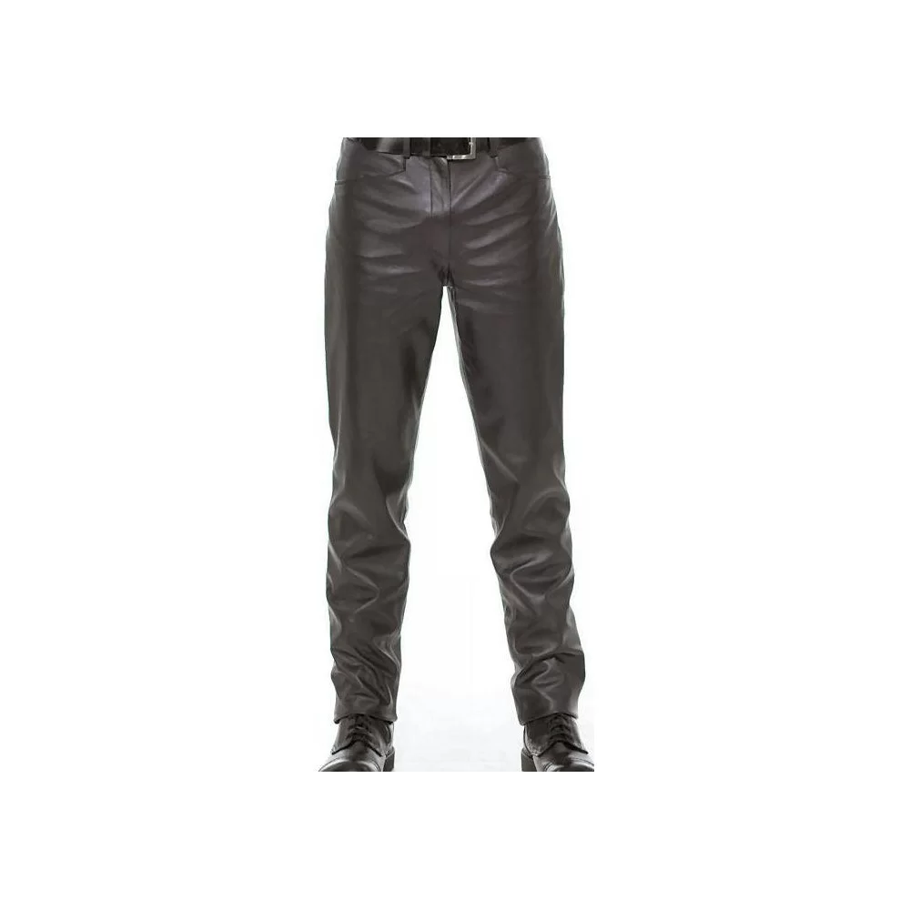 Pantalon cuir jeans modèle Tary en agneau plongé noir