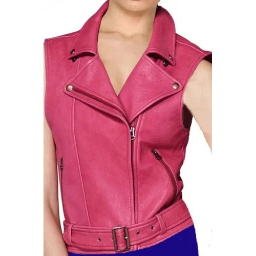 Gilet en cuir de vachette plongé rose modèle Bridget