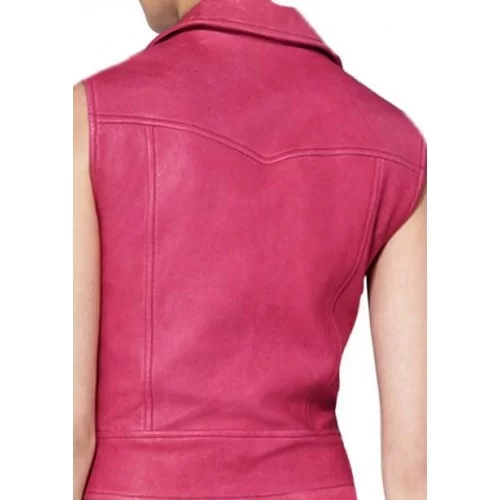 Gilet en cuir de vachette plongé rose modèle Bridget