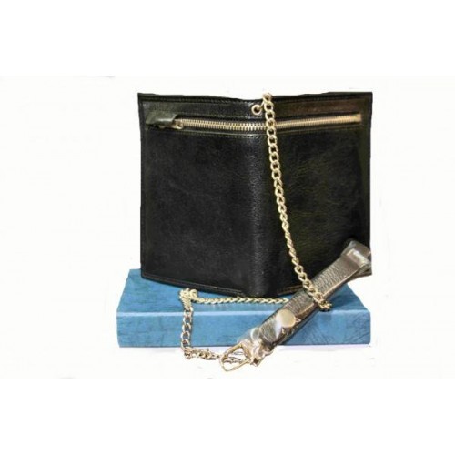 Portefeuille cuir à chaîne modèle en vachette noir