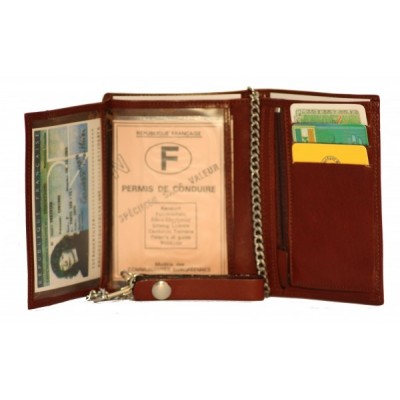 Portefeuille à chaîne en cuir de vachette marron