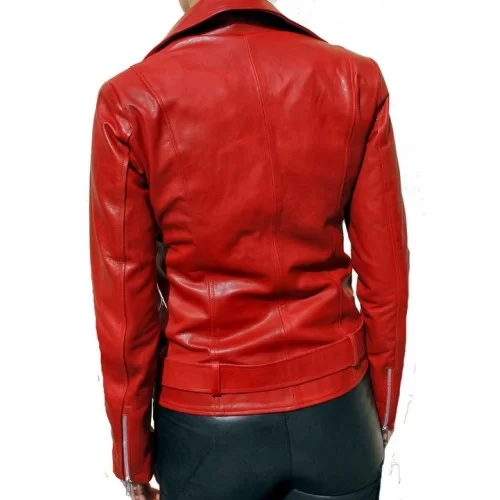 Blouson perfecto agneau aspect vieilli rouge modèle Amanda