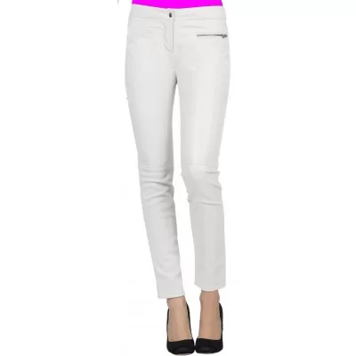 Pantalon en cuir d'agneau blanc coupe slim modèle Belly