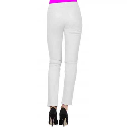 Pantalon en cuir d'agneau blanc coupe slim modèle Belly