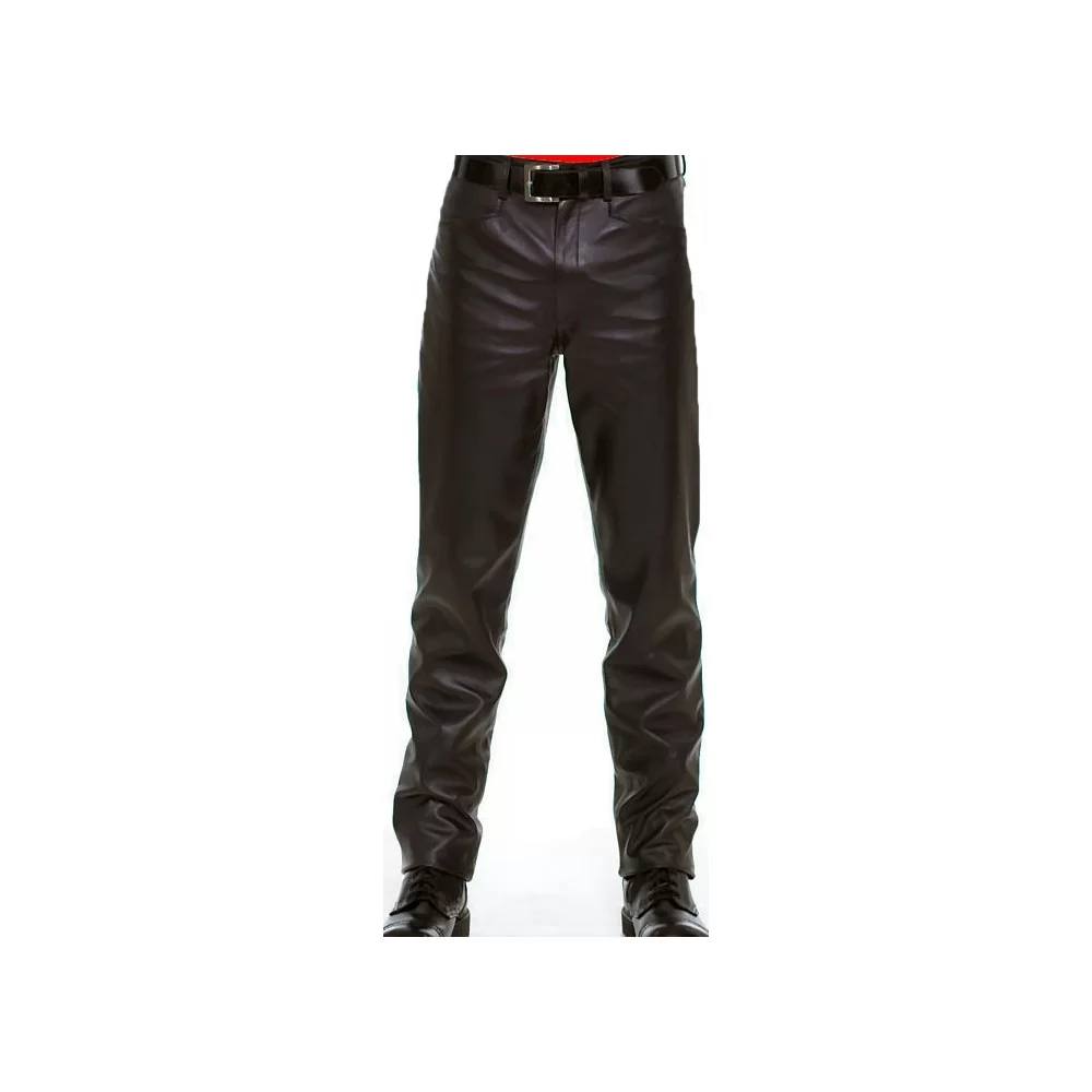 Pantalon style jeans cuir agneau plongé noir modèle Bob