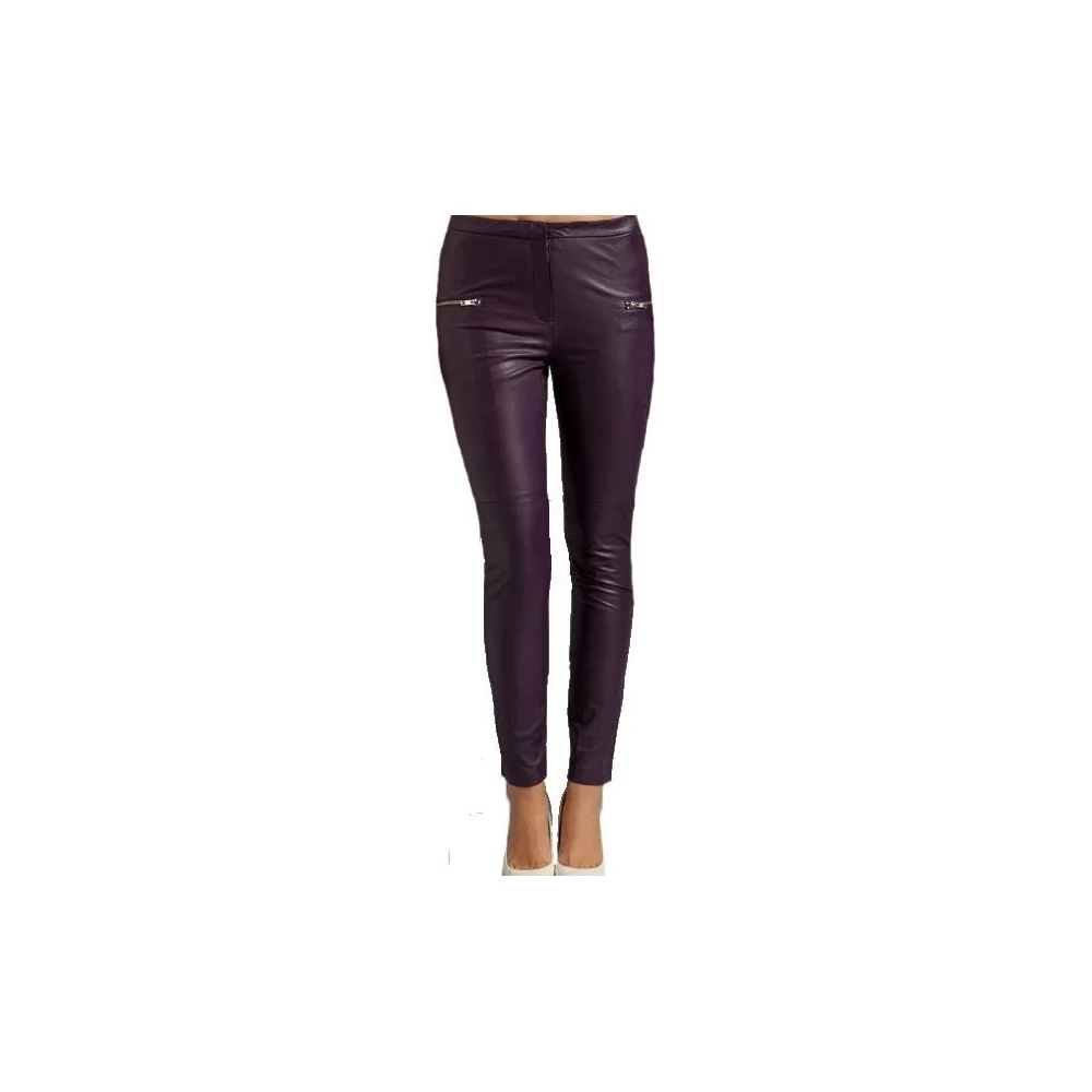 Pantalon femme en cuir stretch couleur prune modèle Marty