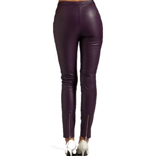Pantalon femme en cuir stretch couleur prune modèle Marty