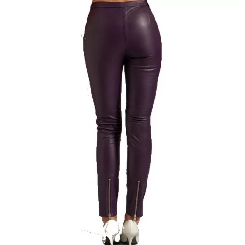 Pantalon femme en cuir stretch couleur prune modèle Marty