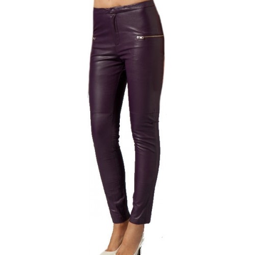 Pantalon femme en cuir stretch couleur prune modèle Marty