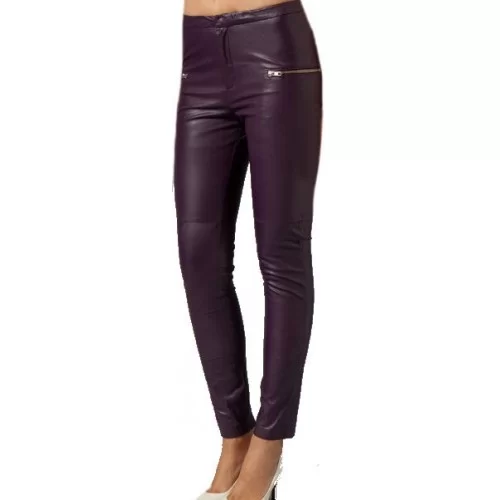 Pantalon femme en cuir stretch couleur prune modèle Marty