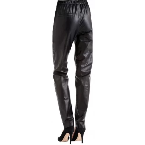 Pantalon femme à pinces en cuir d'agneau noir modèle Daline