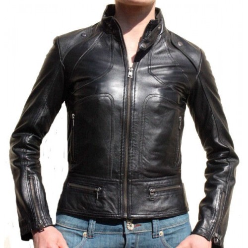 Blouson en cuir d'agneau couleur noire modèle Moly