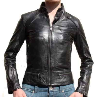 Blouson en cuir d'agneau couleur noire modèle Moly
