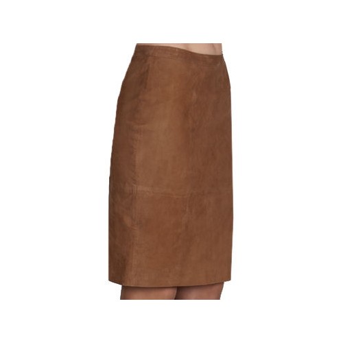 Jupe mi longue en agneau velours marron gold modèle Frisca