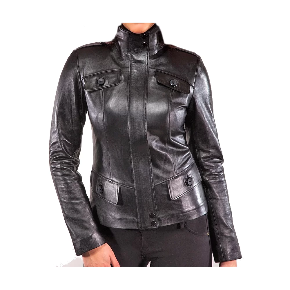 Blouson cuir agneau noir modèle Mara