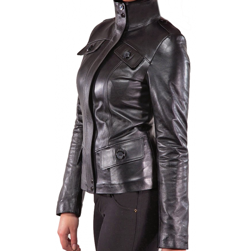 Blouson cuir agneau noir modèle Mara