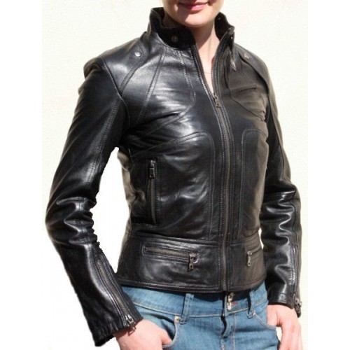 Blouson en cuir d'agneau couleur noire modèle Moly
