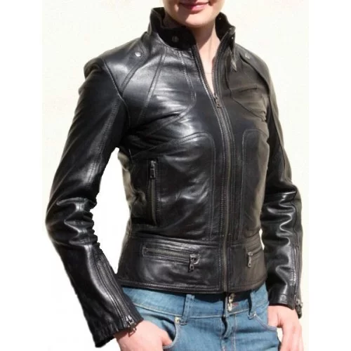 Blouson en cuir d'agneau couleur noire modèle Moly