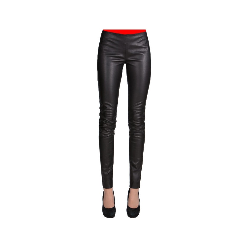 Pantalon legging cuir stretch agneau plongé noir modèle Miranda