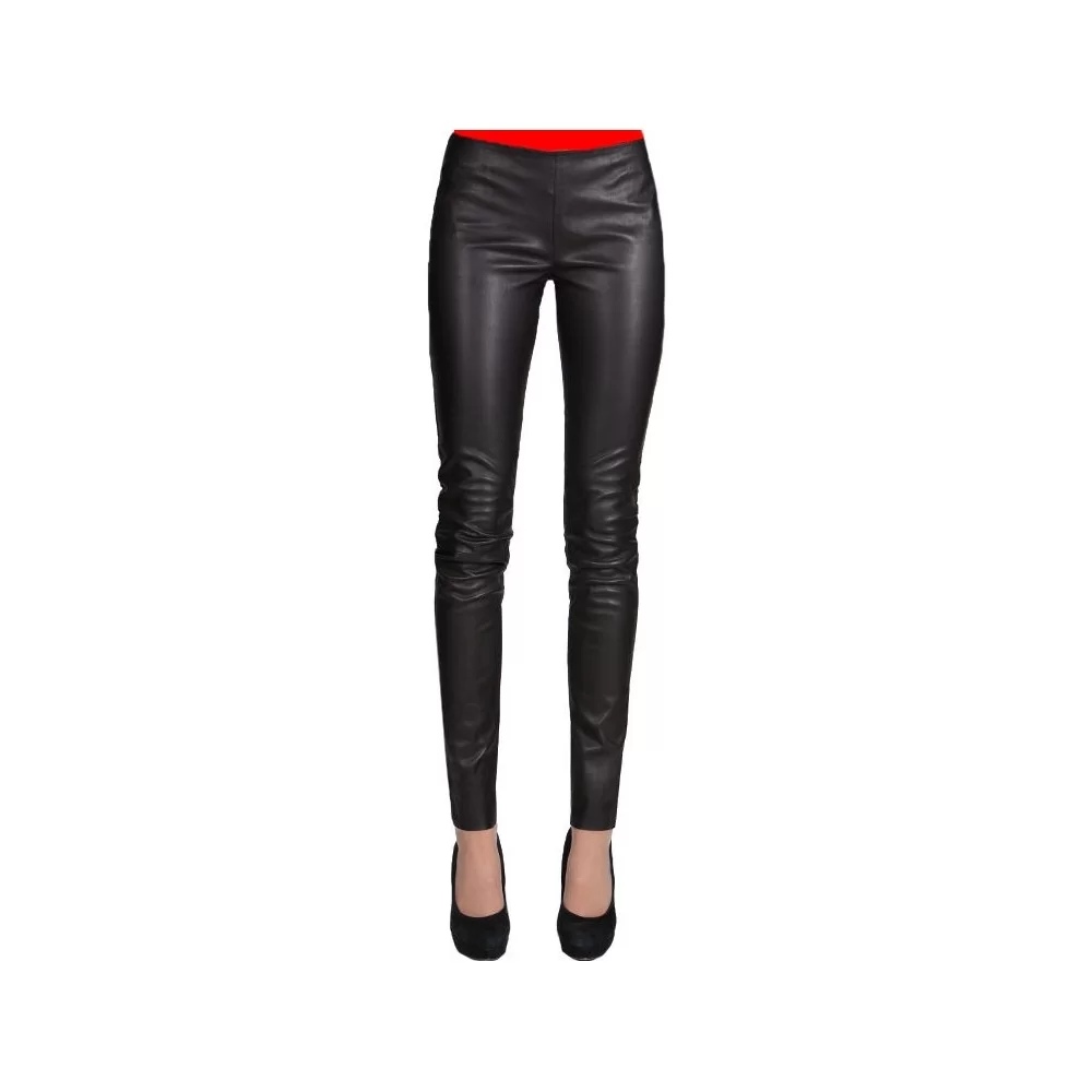 Pantalon legging cuir stretch agneau plongé noir modèle Miranda