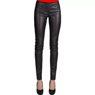 Pantalon legging cuir stretch agneau plongé noir modèle Miranda