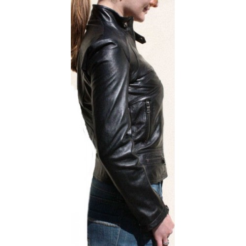 Blouson en cuir d'agneau couleur noire modèle Moly