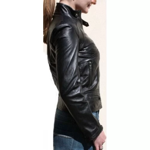 Blouson en cuir d'agneau couleur noire modèle Moly