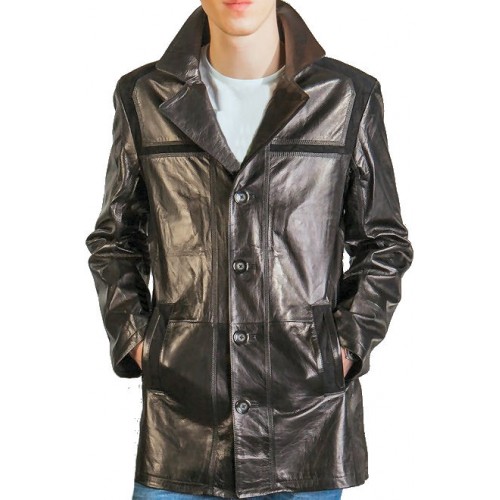 Veste cuir mi longue  modèle Antonin agneau noir modèle Antonin