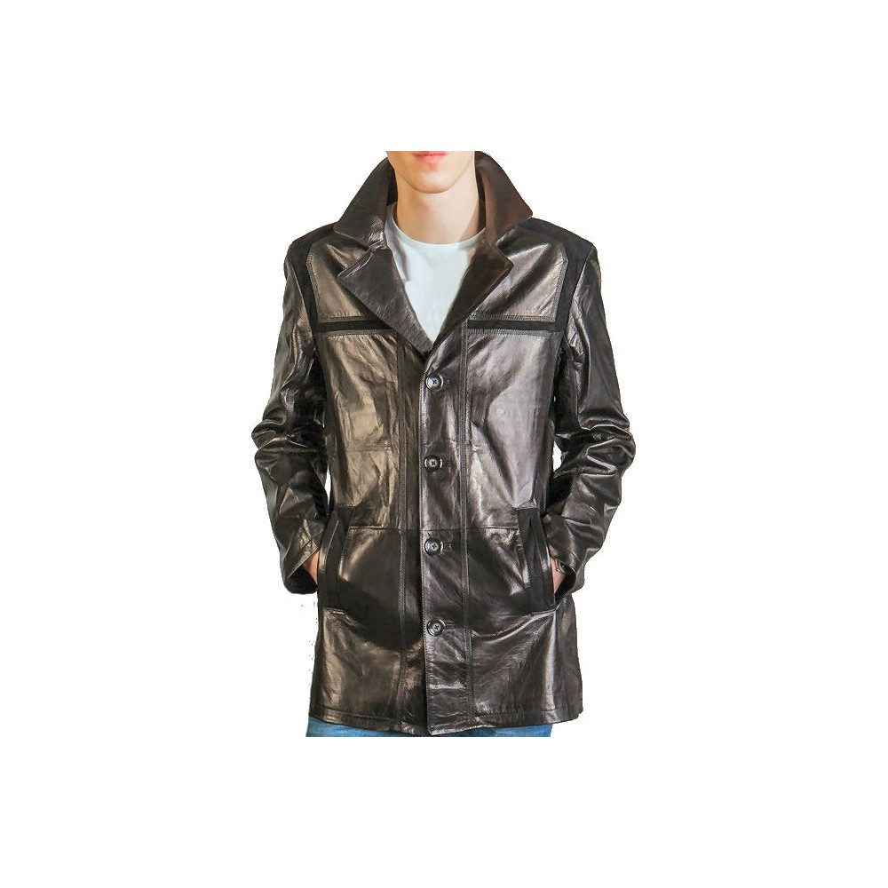 Veste cuir mi longue  modèle Antonin agneau noir modèle Antonin