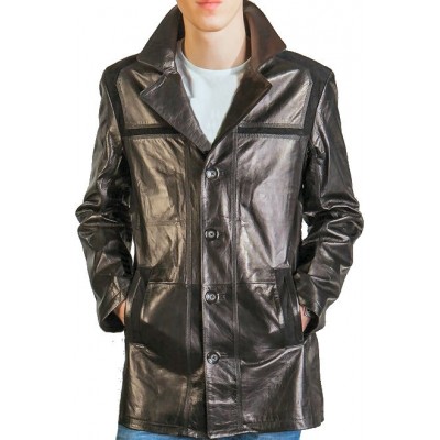 Veste cuir mi longue  modèle Antonin agneau noir modèle Antonin
