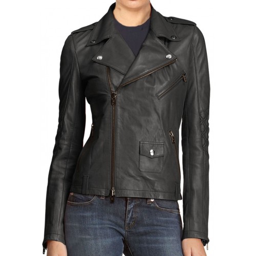 Blouson cuir en agneau vintage gris modèle Natalia