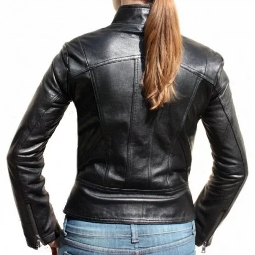Blouson en cuir d'agneau couleur noire modèle Moly