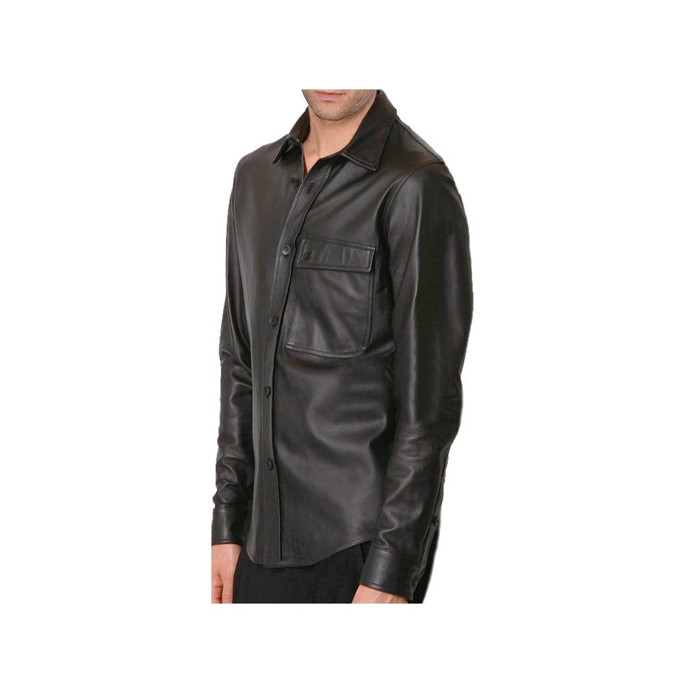 Chemise cuir en agneau noir modèle Fredilo