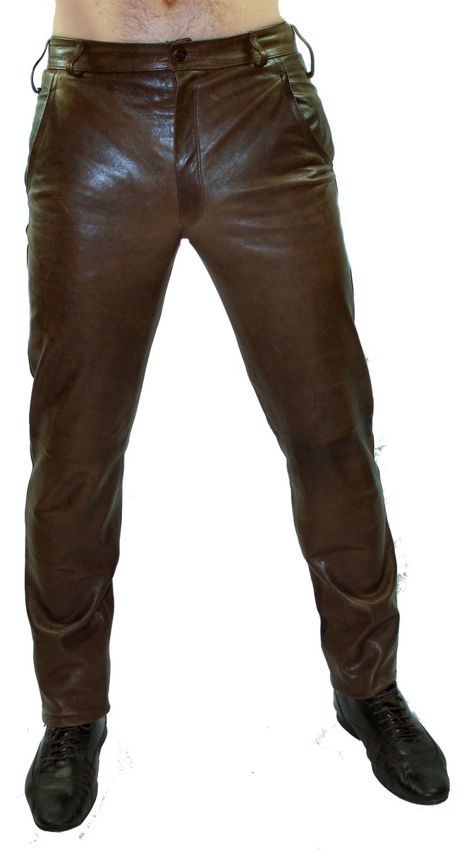 pantalon homme cuir agneau waxy marron modèle Trade sur mesure et