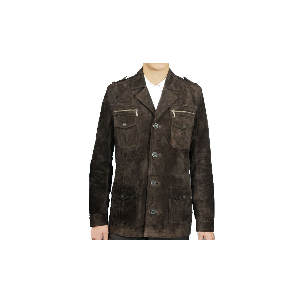 Veste saharienne en agneau velours chocolat modèle Raphalèo