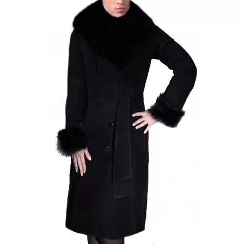 Manteau femme agneau de Toscane noir col renard modèle Leora