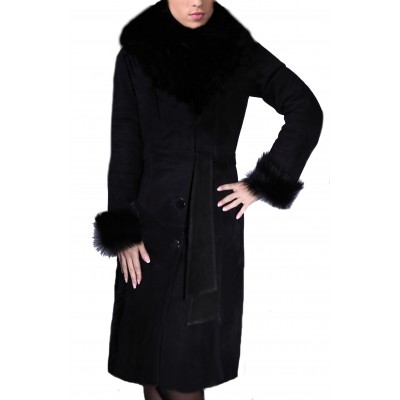 Manteau femme agneau de Toscane noir col renard  modèle Leora